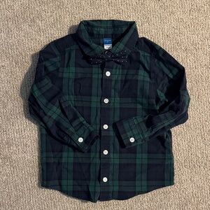 Old Navy Kids Navy and Green Plaid Shirt with Bow Tie